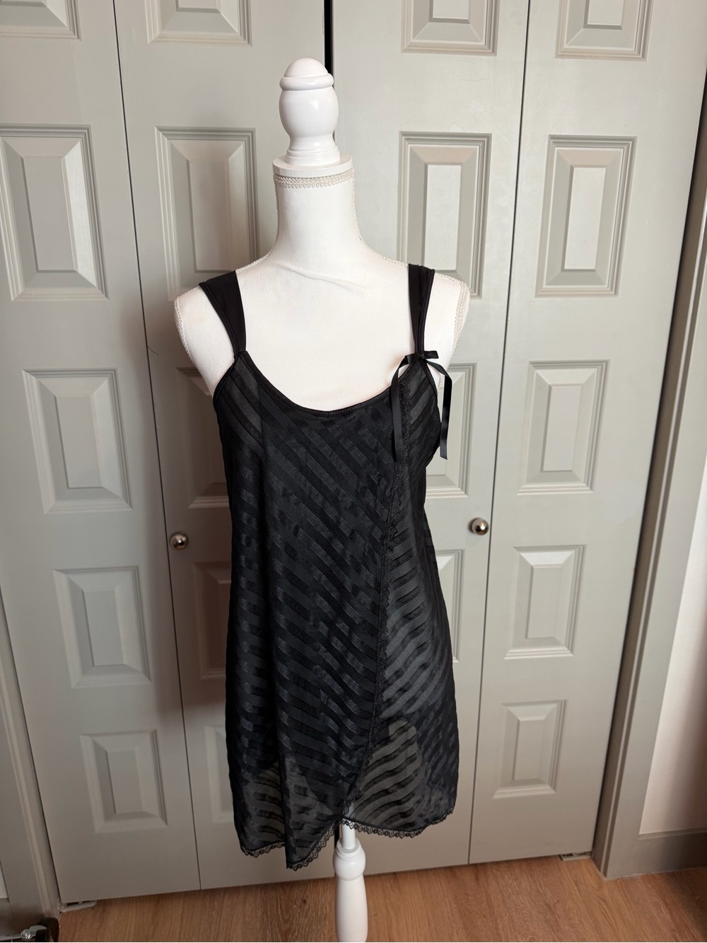 Petra Fashions Black Sheer-Striped Slip Dress